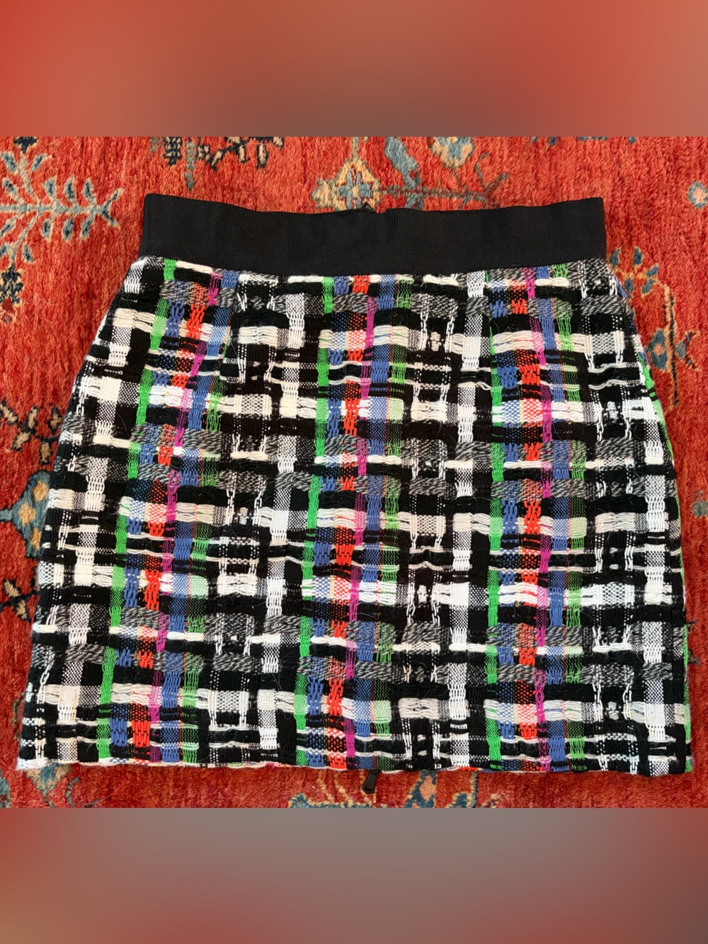 Milly Multi-Color Tweed Mini Skirt with Black Waistband